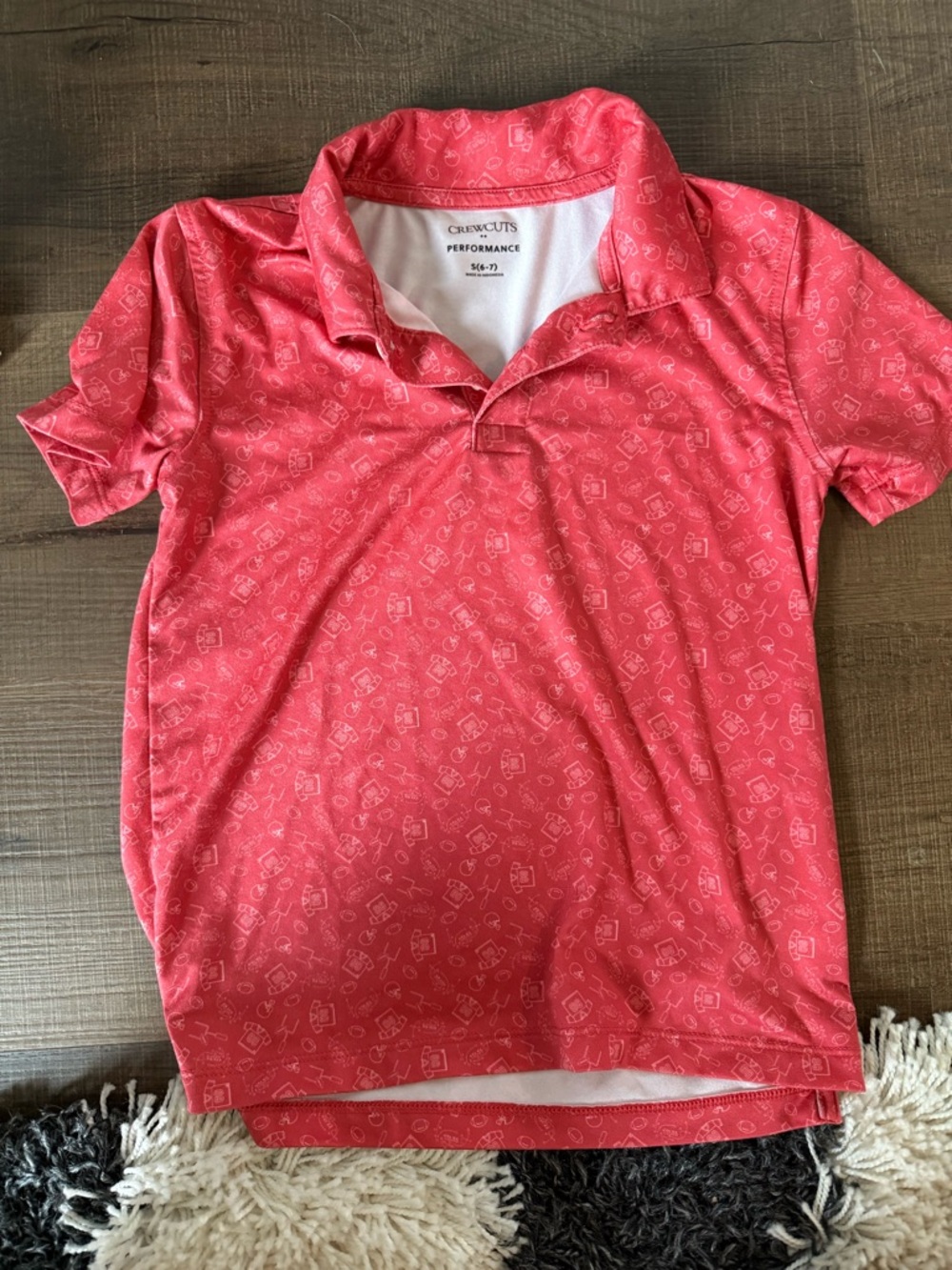 Crewcuts Red Performance Polo Shirt with Football Print